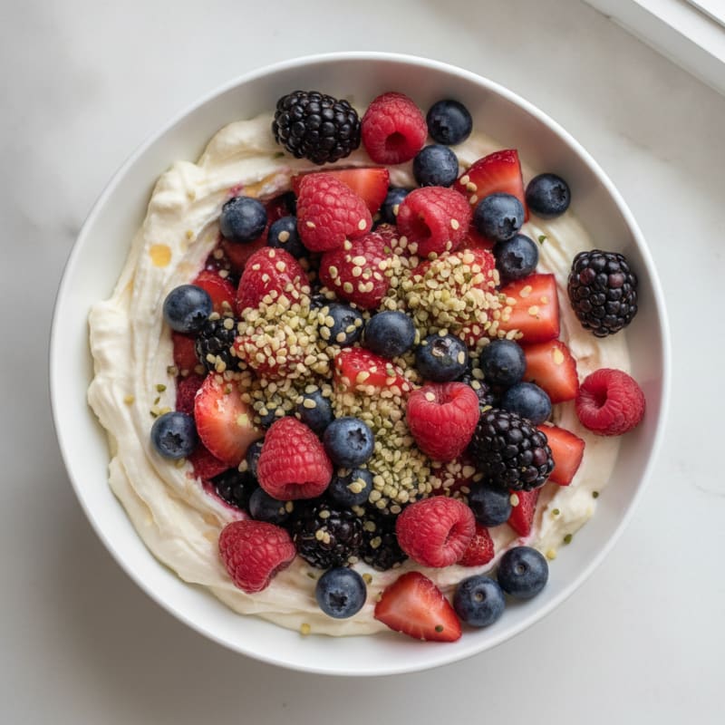 Silky Vanilla Greek Yogurt Protein Bowl with Mixed Berries