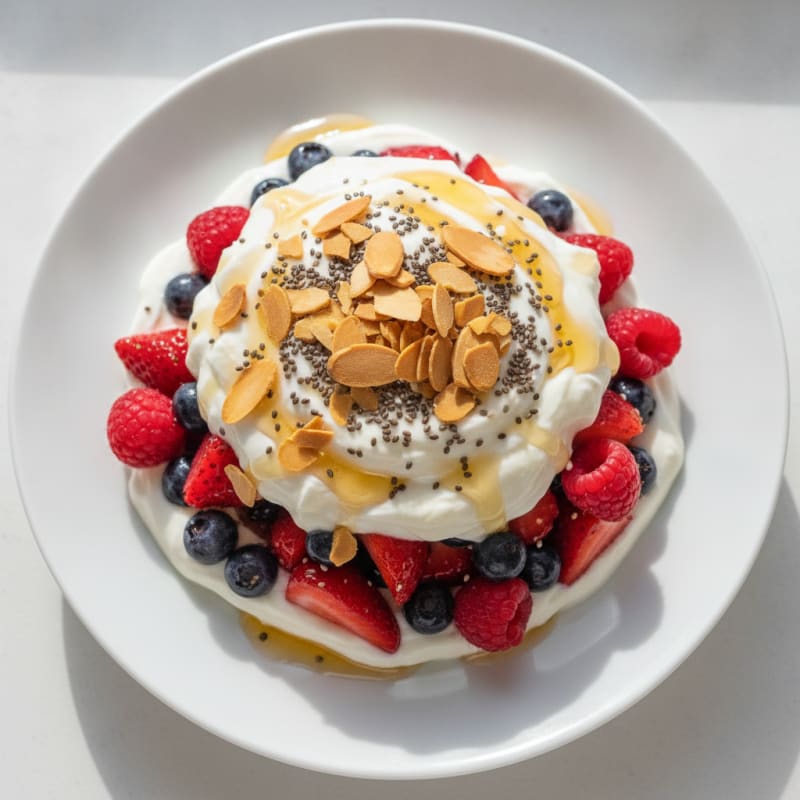 Greek Yogurt Parfait with Mixed Berries and Chia Seeds