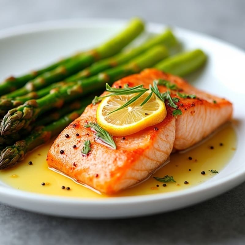 Lemon Garlic Pan-Seared Salmon with Roasted Asparagus