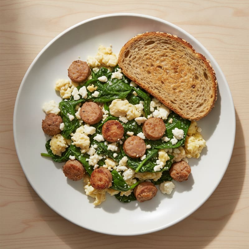Egg White and Turkey Sausage Scramble with Spinach and Feta