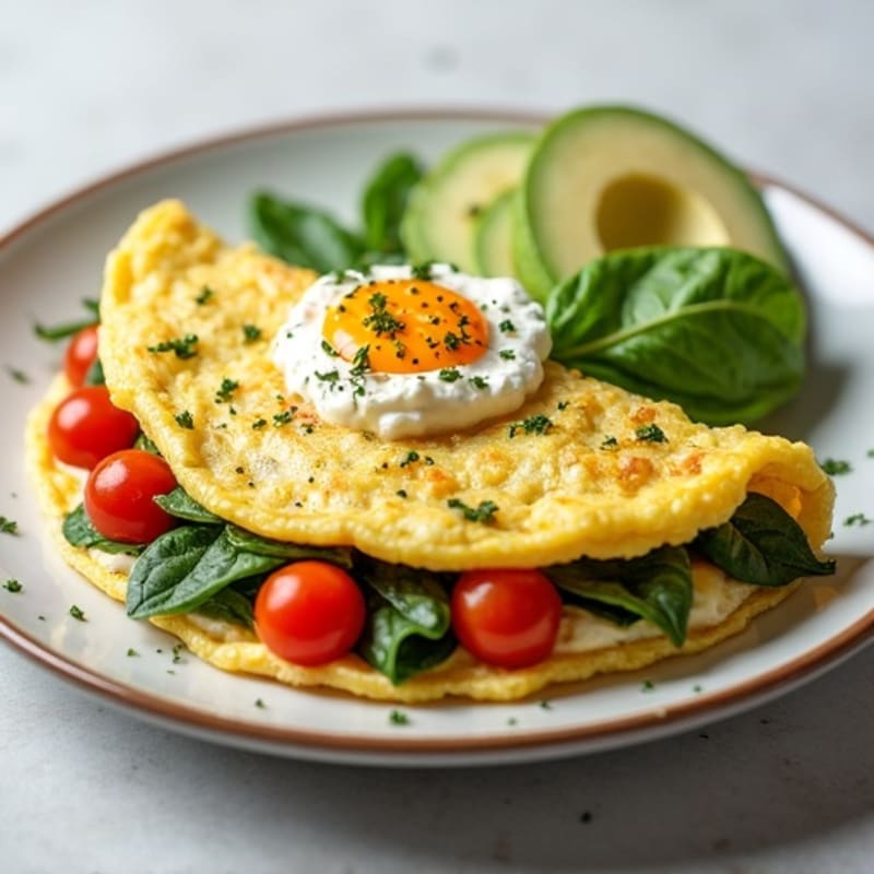 Egg White Spinach Omelette with Cottage Cheese and Tomatoes