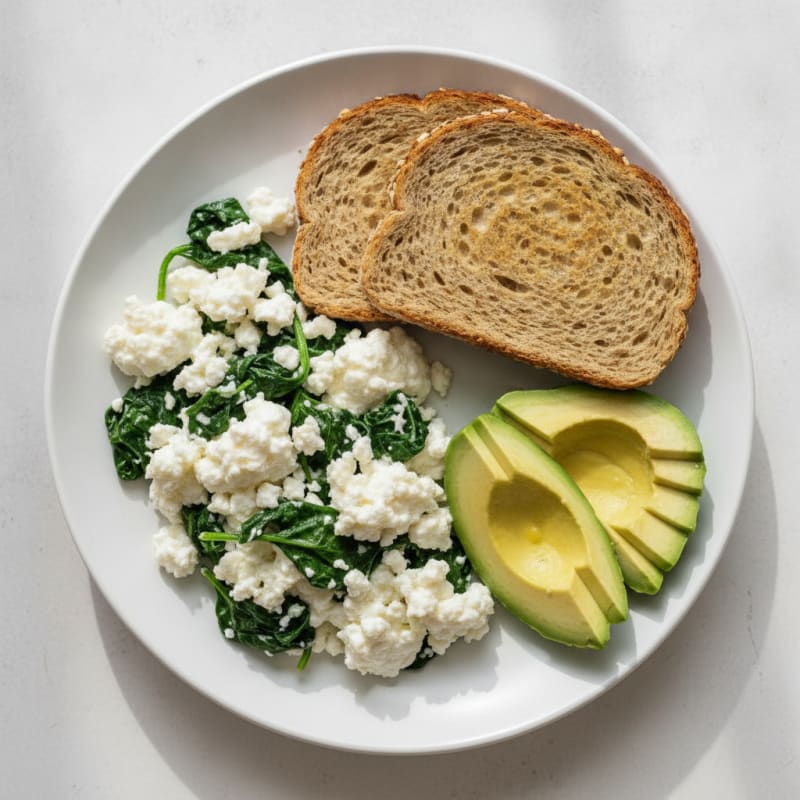 Egg White and Cottage Cheese Scramble with Sautéed Spinach