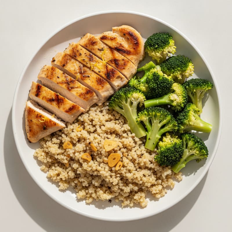 Grilled Chicken Breast with Quinoa and Steamed Broccoli