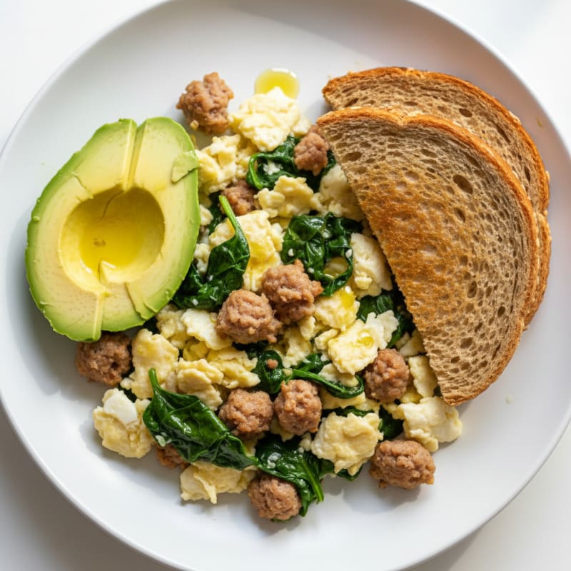 Egg White Scramble with Turkey Sausage and Spinach