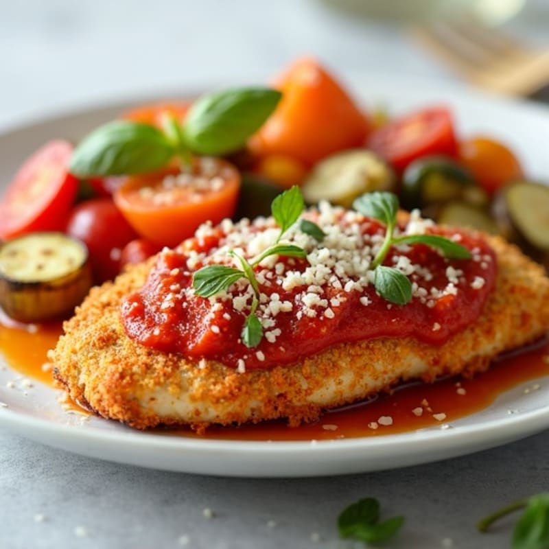 Healthy Crispy Chicken Parmesan with Roasted Vegetables