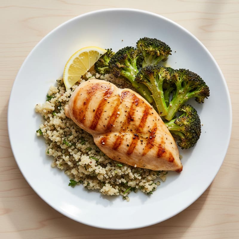 Grilled Chicken Breast with Quinoa and Roasted Broccoli