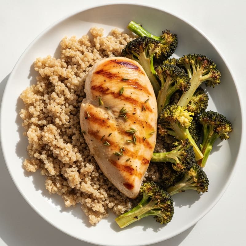 Grilled Chicken Breast with Roasted Broccoli and Quinoa