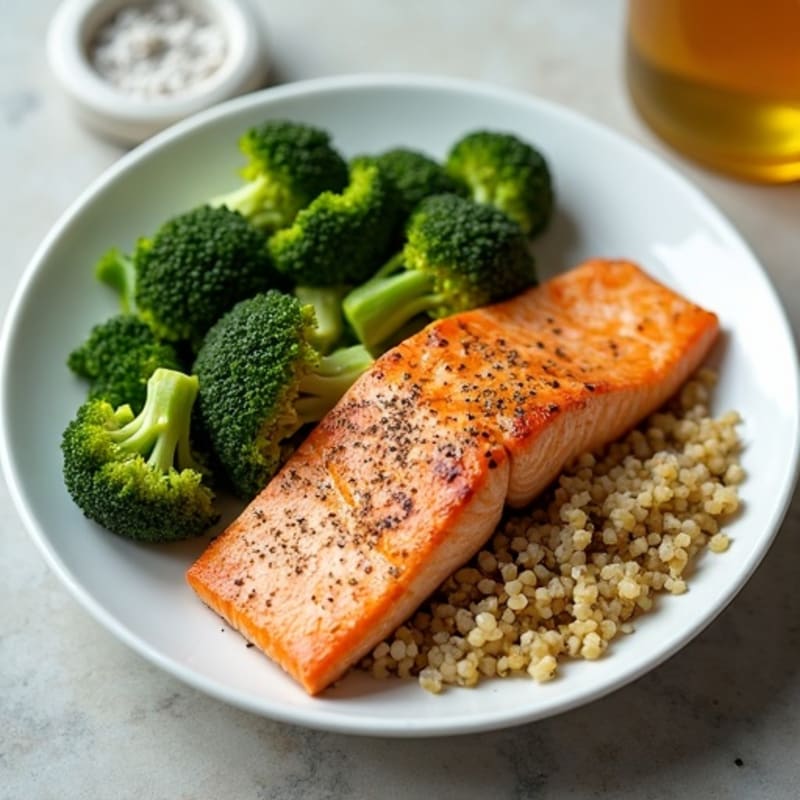 Seared Salmon with Roasted Broccoli and Quinoa