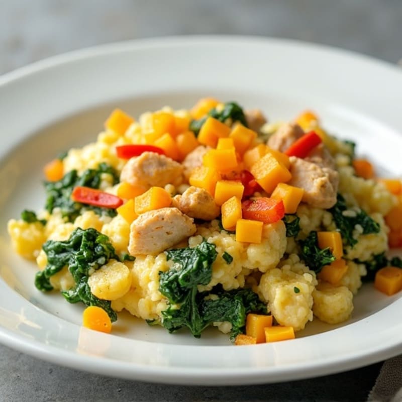 Egg White Spinach Scramble with Turkey Breast