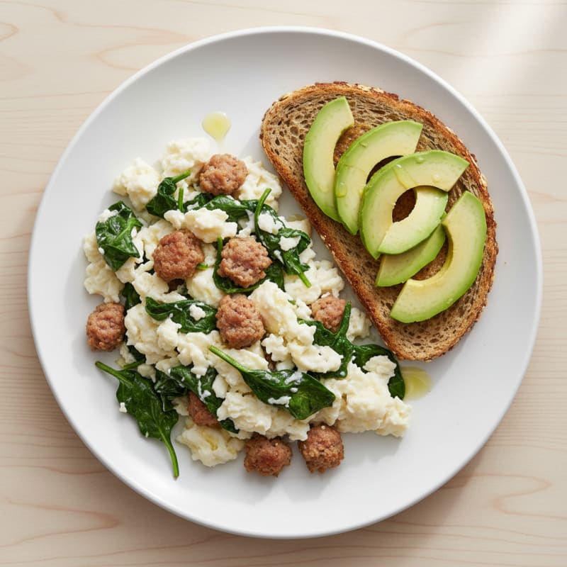 Egg White Scramble with Turkey Sausage and Spinach