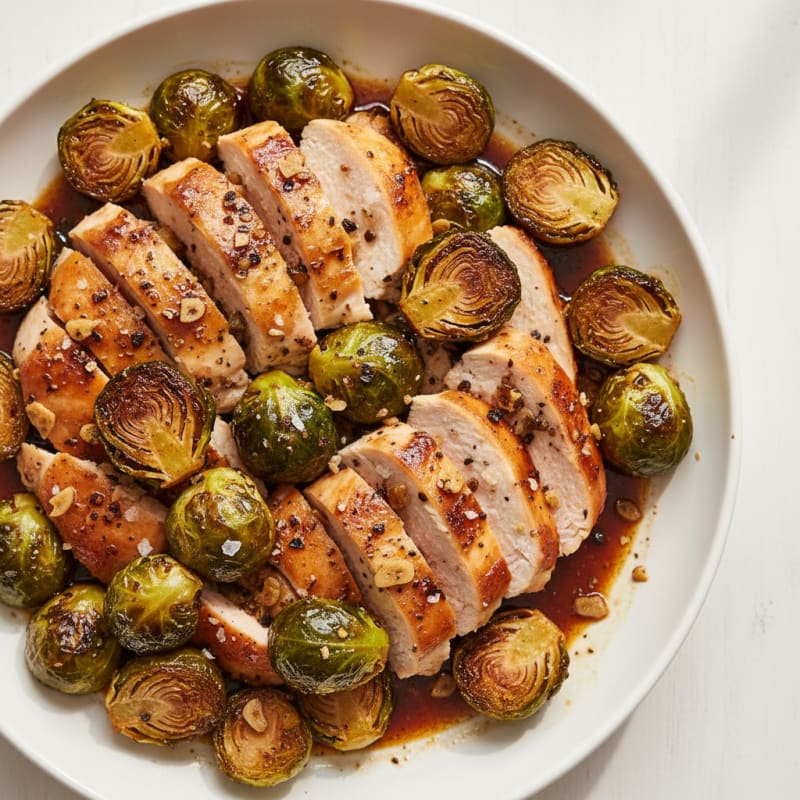 Balsamic Glazed Brussels Sprouts with Roasted Chicken