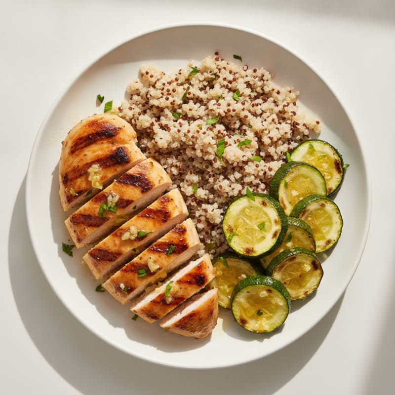 Grilled Chicken Breast with Roasted Zucchini and Quinoa