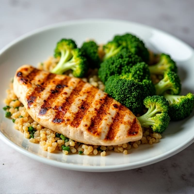 Grilled Chicken Breast with Roasted Broccoli and Quinoa