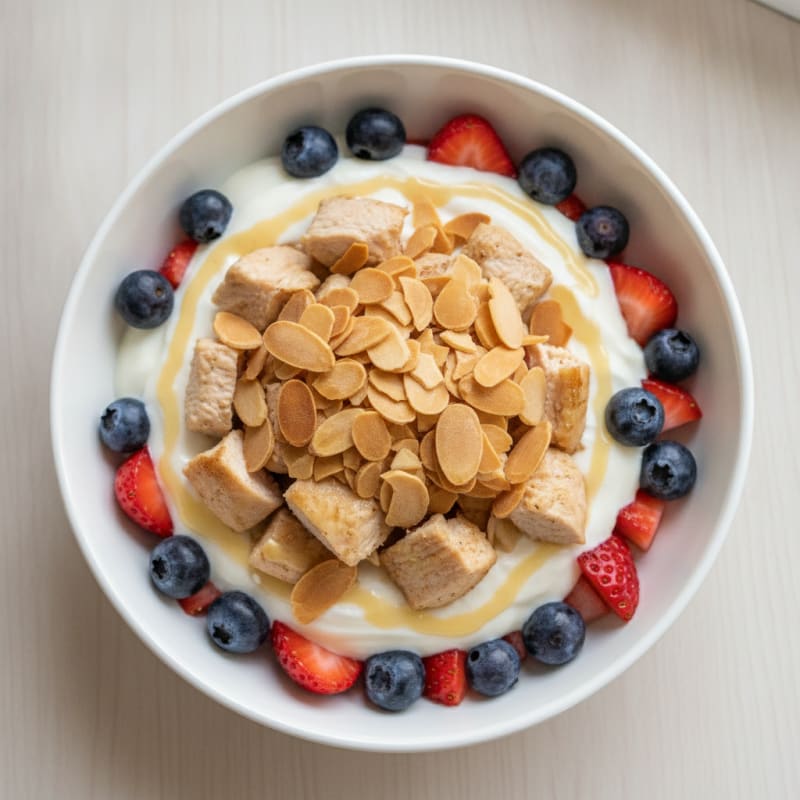 Vanilla Protein Yogurt Parfait with Chopped Chicken and Berries