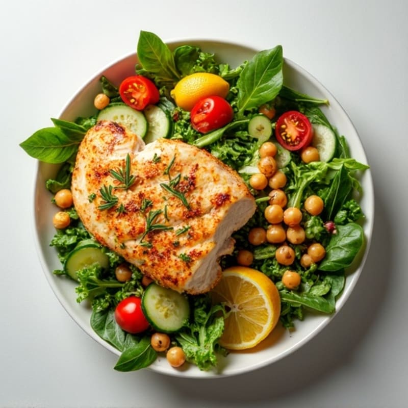 Lemon-Herb Roasted Chicken Salad with Fresh Greens and Crispy Chickpeas
