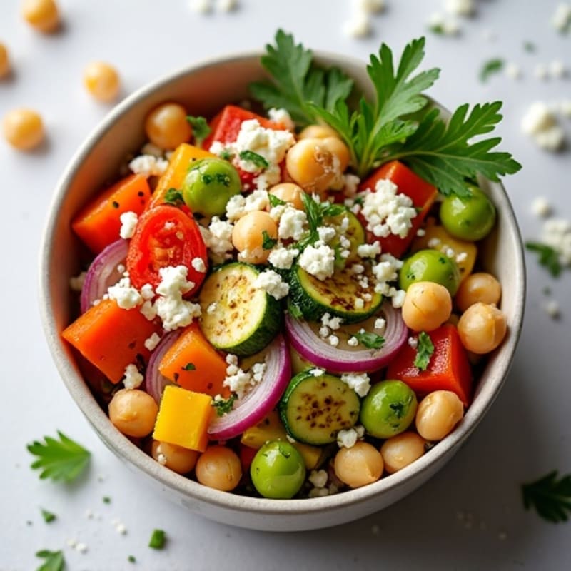 Lemon-Herb Roasted Vegetable and Crispy Chickpea Bowl
