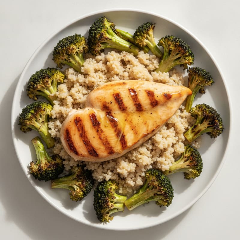 Grilled Chicken Breast with Quinoa and Roasted Broccoli