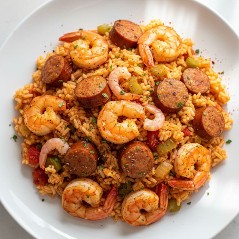 Smoky Andouille Sausage Jambalaya with Tender Shrimp