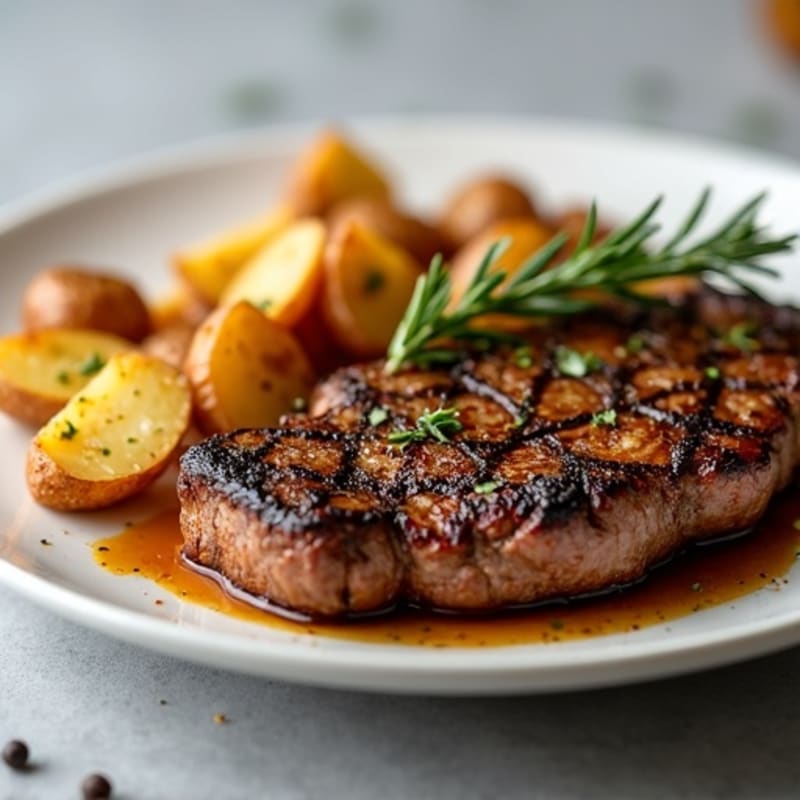 Pan-Seared Steak with Crispy Garlic Roasted Potatoes