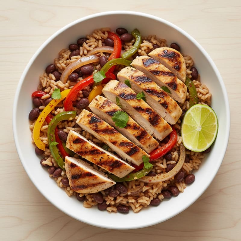 Grilled Chicken Fajita Bowl with Rice and Black Beans