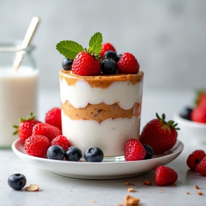 Greek Yogurt Protein Parfait with Mixed Berries and Almond Butter