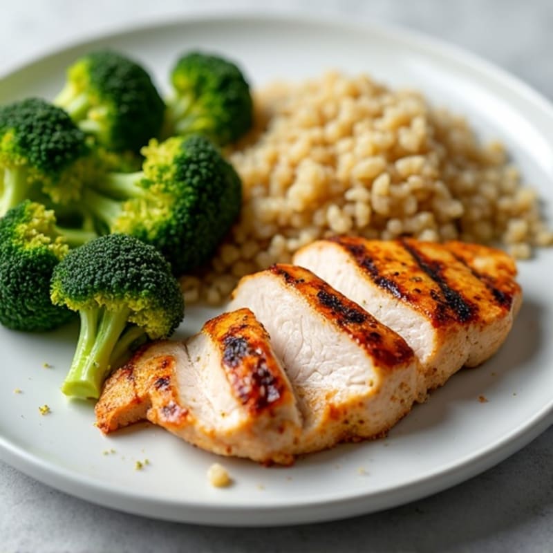 Grilled Chicken Breast with Roasted Broccoli and Quinoa