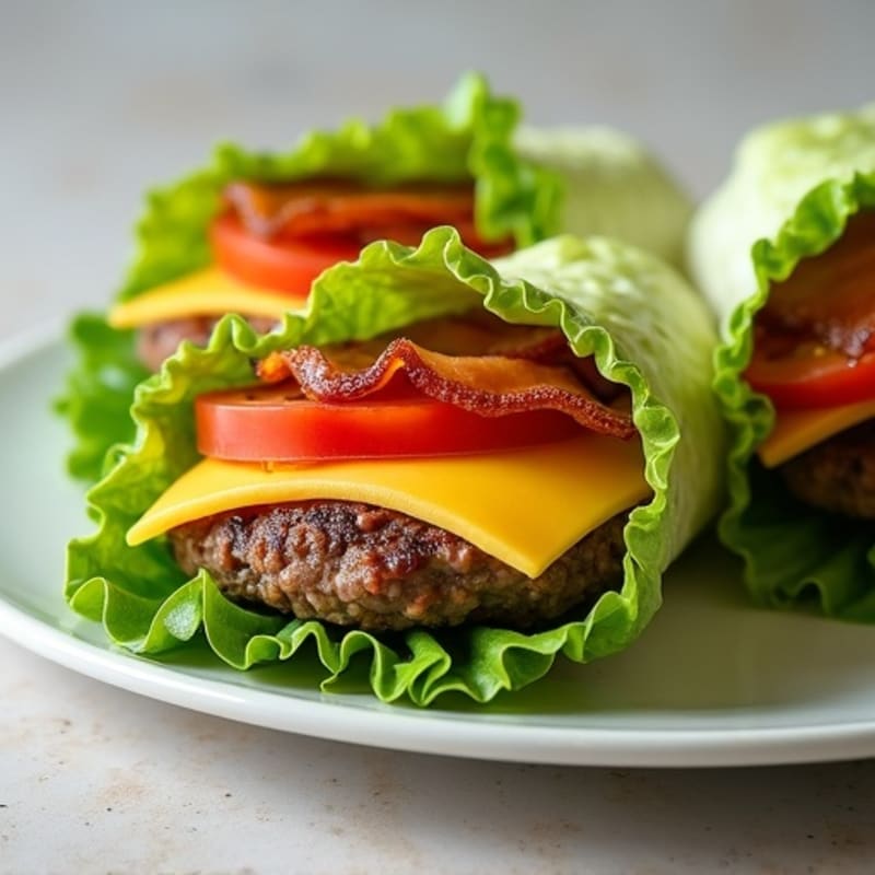 Lean Beef Cheeseburger Lettuce Wraps with Crispy Bacon