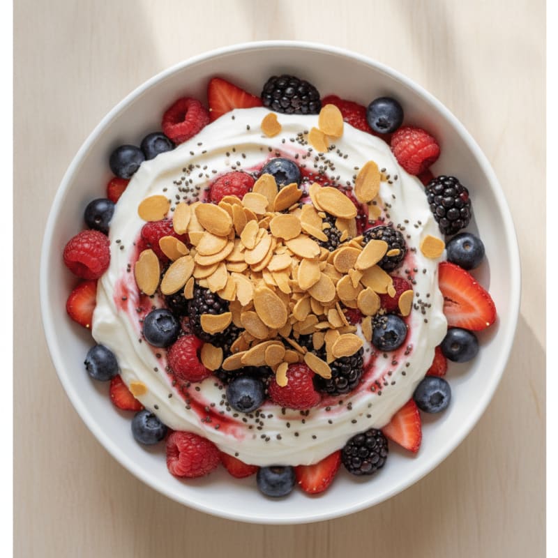 Greek Yogurt Protein Parfait with Mixed Berries and Almonds