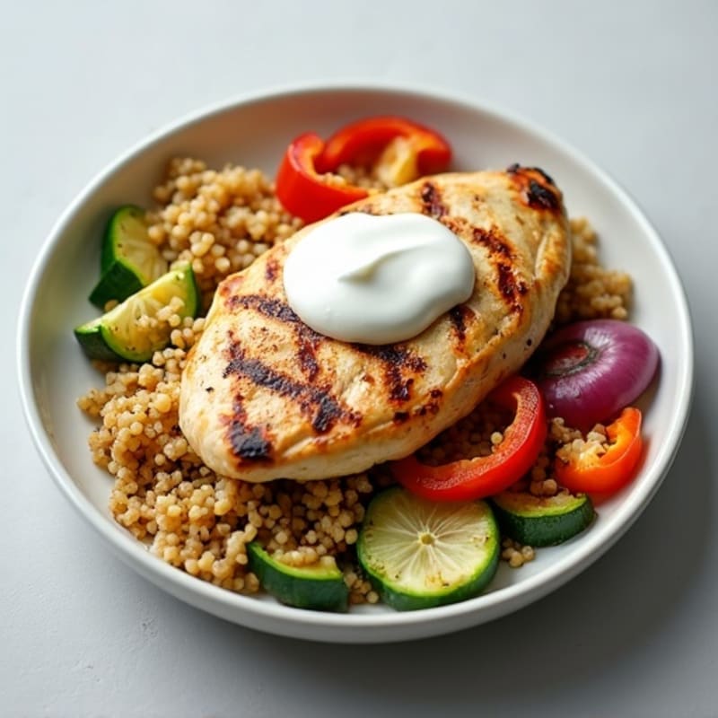 Grilled Chicken Breast with Bulgur and Roasted Vegetables