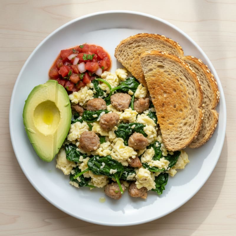 Egg White and Turkey Sausage Scramble with Spinach