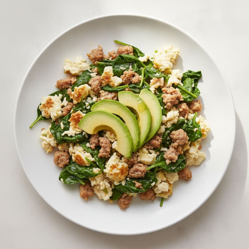 Egg White and Spinach Scramble with Turkey Sausage