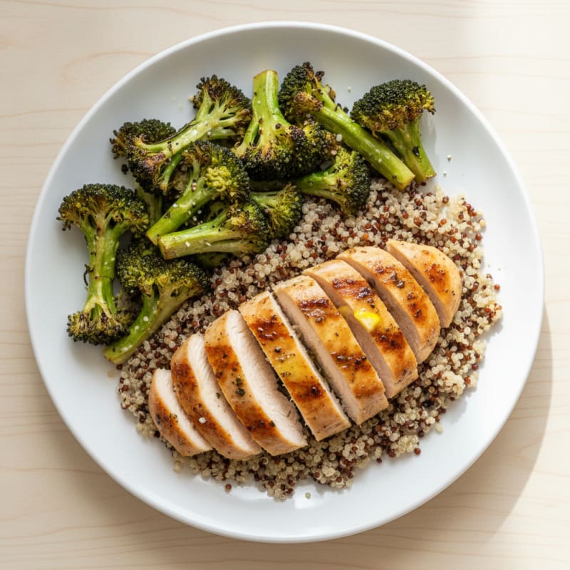 Grilled Chicken Breast with Quinoa and Roasted Broccoli