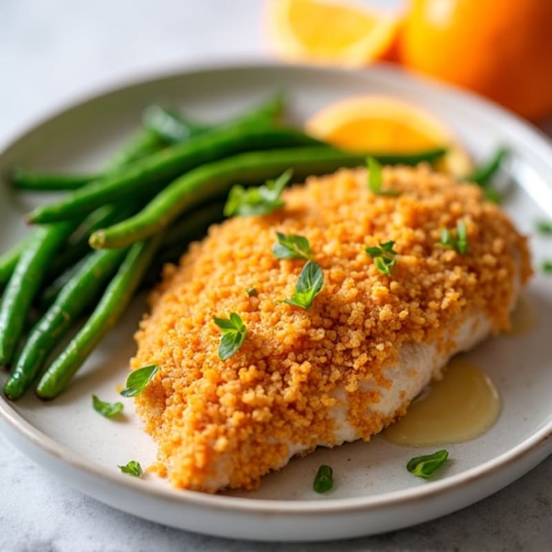 Crispy Baked Orange Chicken with Roasted Green Beans