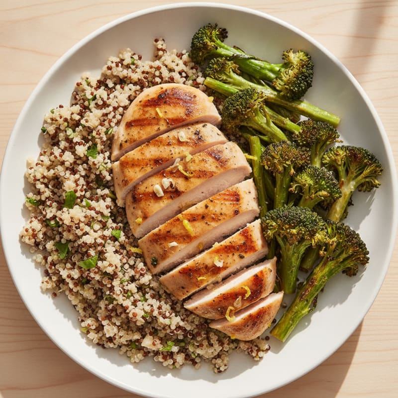 Grilled Chicken Breast with Quinoa and Roasted Broccoli