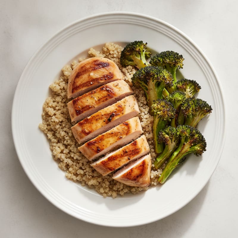 Grilled Chicken Breast with Quinoa and Roasted Broccoli