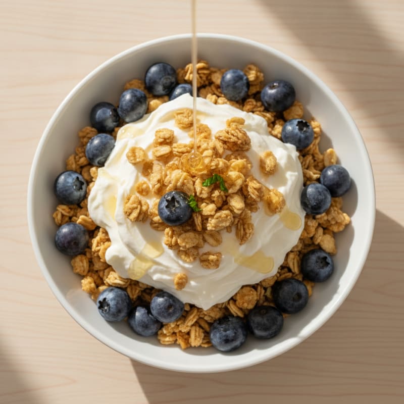 Greek Yogurt and Protein Powder Parfait with Crunchy Granola