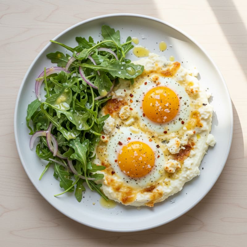 Creamy Baked Eggs with Zesty Arugula