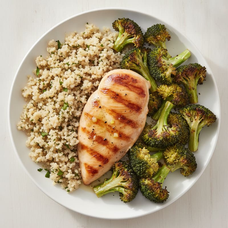 Grilled Chicken Breast with Quinoa and Roasted Broccoli