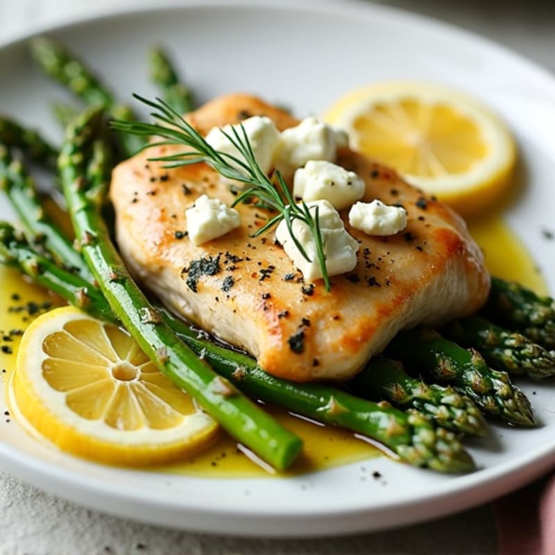 Lemon Herb Chicken with Creamy Feta and Roasted Asparagus
