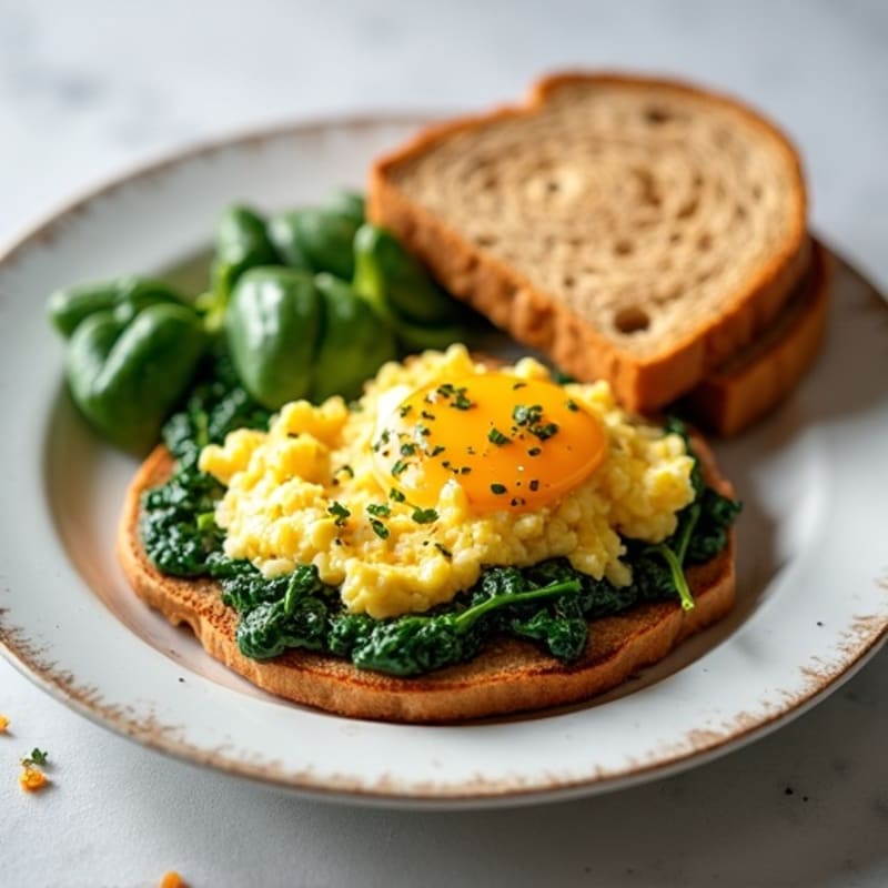 Egg White and Turkey Sausage Scramble with Sautéed Spinach