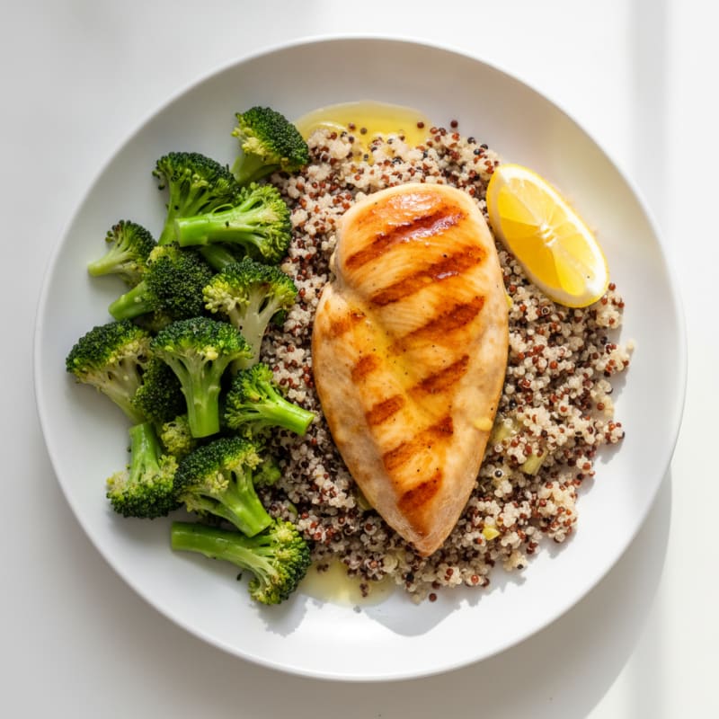 Grilled Chicken Breast with Quinoa and Steamed Broccoli