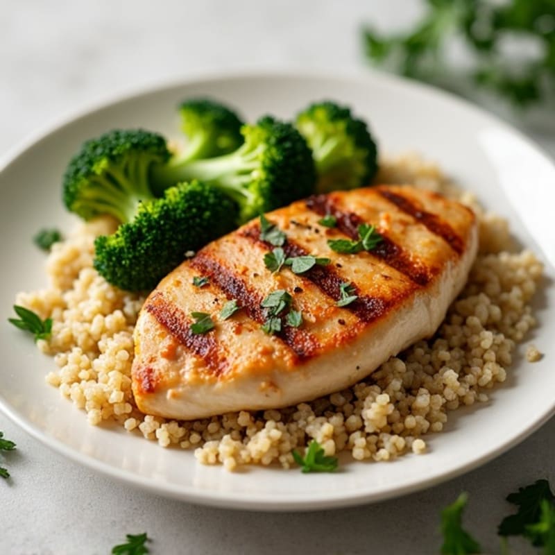 Grilled Chicken Breast with Roasted Broccoli and Quinoa