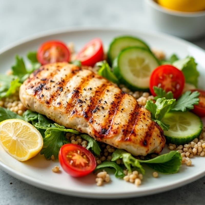 Grilled Chicken Breast with Crisp Romaine and Quinoa Salad