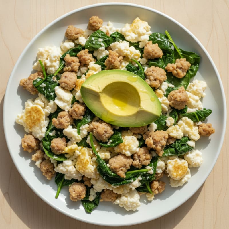 Egg White Scramble with Turkey Sausage and Spinach