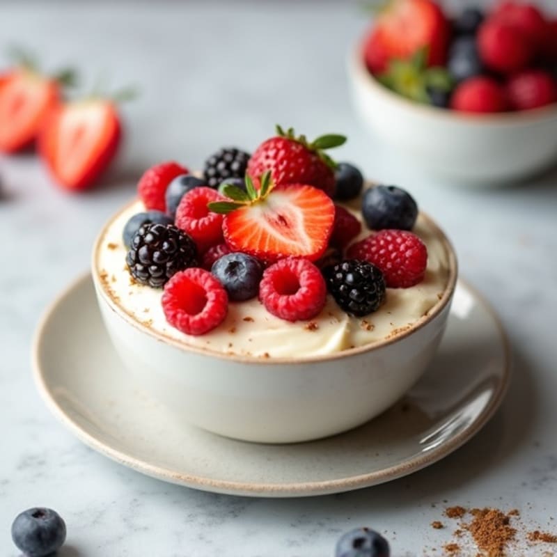 Creamy High-Protein Vanilla Bean Cheesecake Bowl with Fresh Berries
