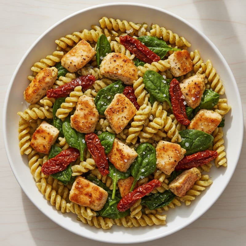 Pesto Chicken Pasta with Sun-Dried Tomatoes