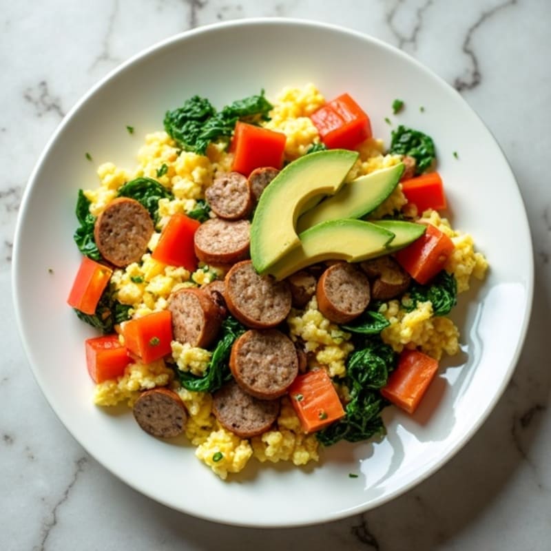 Egg White Veggie Scramble with Turkey Sausage