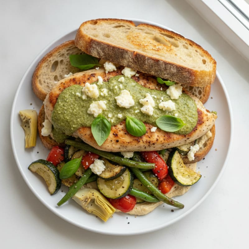 Pesto Chicken Sandwich with Roasted Vegetables