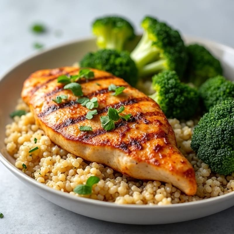 Grilled Chicken Breast with Quinoa and Roasted Broccoli