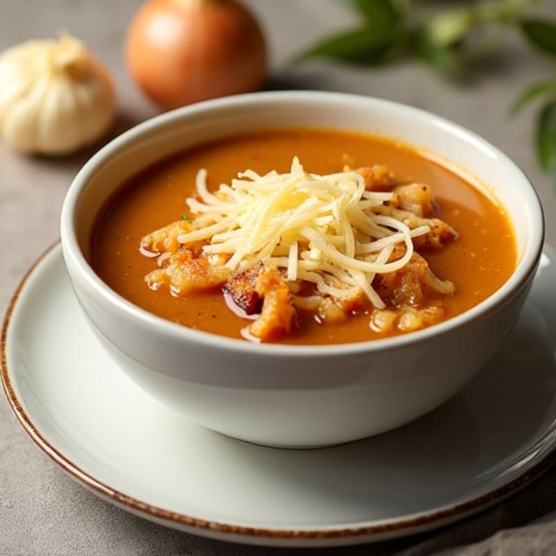 Savory Caramelized Onion Soup with Crispy Cheesy Topping